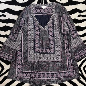 Lucky Brand Boho Floral Bandanna Print Plus Size Tunic Top Size 3X